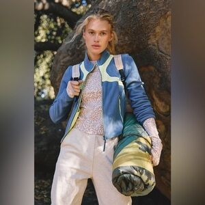 Free People! FP Movement In The Zone Zip Up Fleece In Skyline/Sour Citrus NWT!